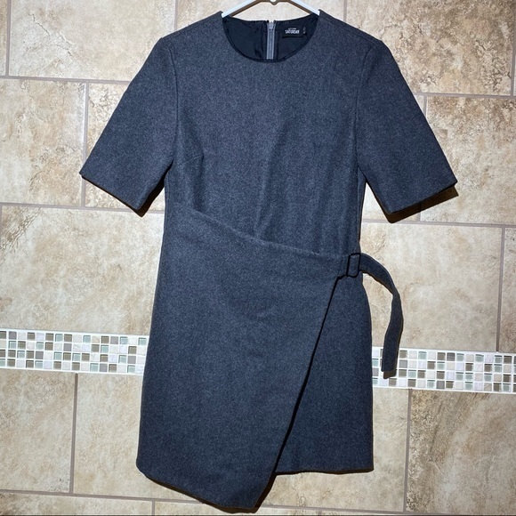 Kate Spade Saturday Gray Wool Buckle Over Faux Wrap Dress 0 - Picture 1 of 5